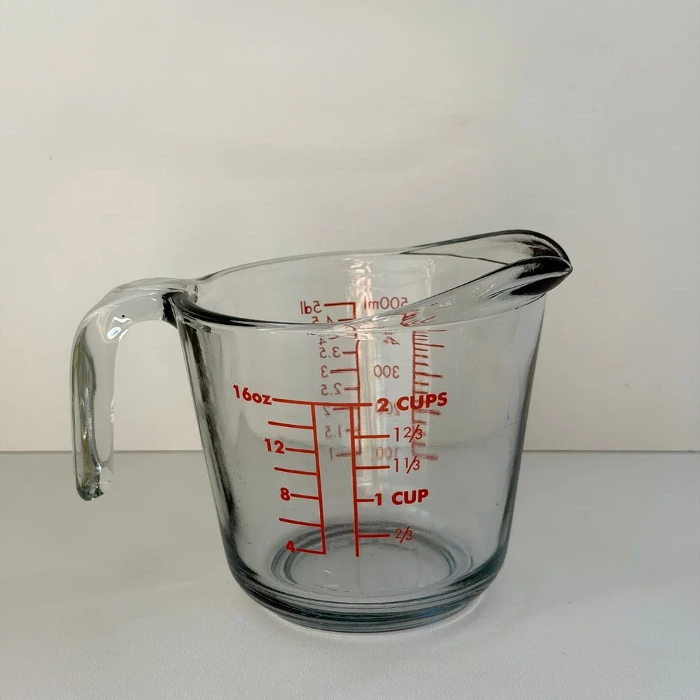 Vintage 2 Cup Measuring‎ Cup 16oz Clear Glass Kitchenware Red Markings USA